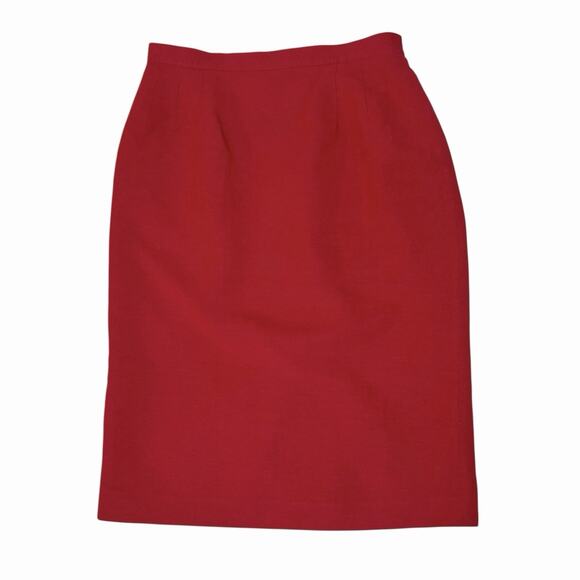 Joan Leslie Midi Pencil Skirt Size 14 Red Linen Blend Back Zip Lined Classic Vtg - Picture 3 of 9
